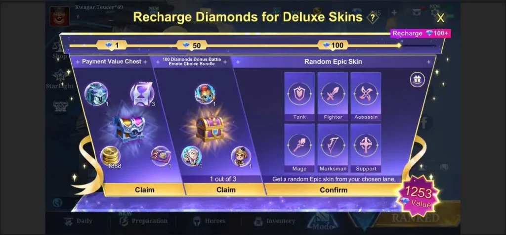 Mobile Legends: Bang Bang Etkinlik 2: Elit Kostümler İçin Elmas Yükleme