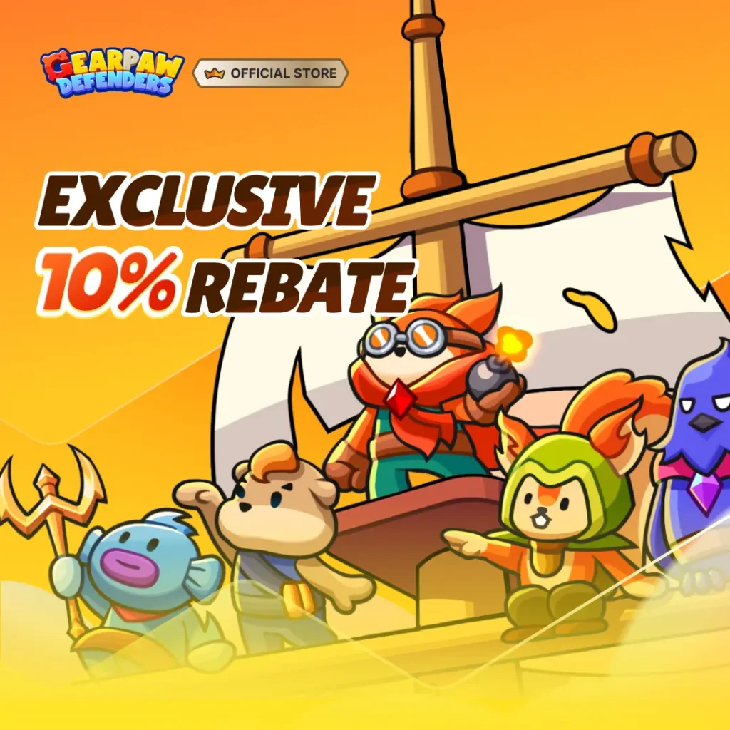 GearPaw Defenders offers a discount of 10% rebate on top-up in its offcial store to attract global players that like tower defense or strategic casual games.