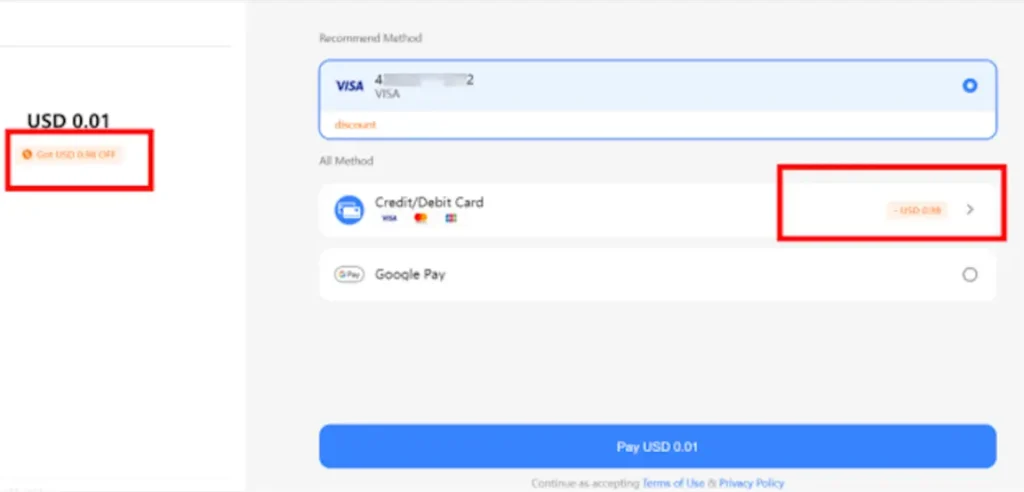 When the top-up amount meets the minimum level, the cashier desk will automatically show the instant discount.