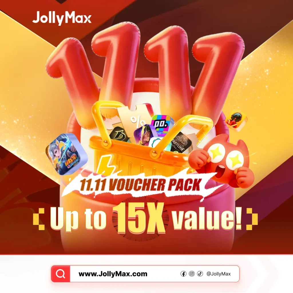 Semasa promosi jualan 11.11 JollyMax, pemain permainan dan pengguna aplikasi di seluruh dunia boleh membuka Pakej Baucar Basic dan Epic untuk menikmati nilai sehingga 9.4x dan penjimatan besar pada tambah nilai.