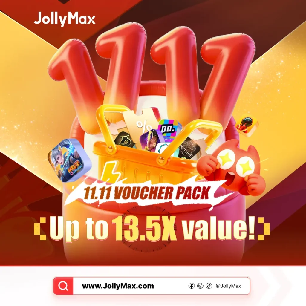 Sa panahon ng 11.11 sales promotion ng JollyMax, maaaring mag-unlock ang mga game player at app user sa buong mundo ng Basic at Epic Voucher Packs upang makakuha ng hanggang 9.4x value at malaking tipid sa top-up items.