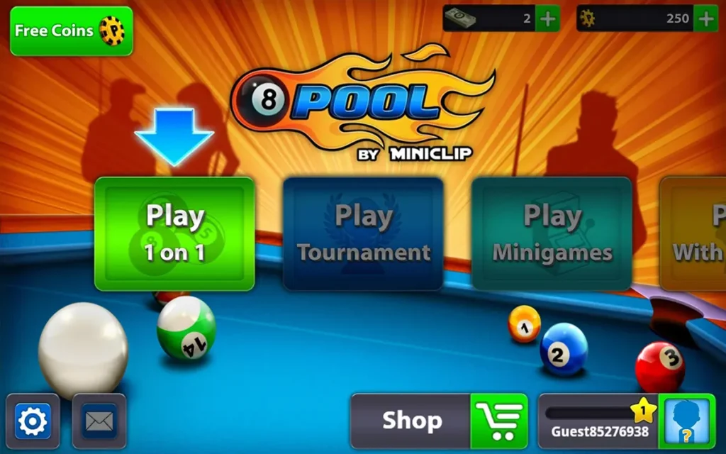 Game Modes of 8 Ball Pool: 1v1 Multiplayer, Guest & Tournaments