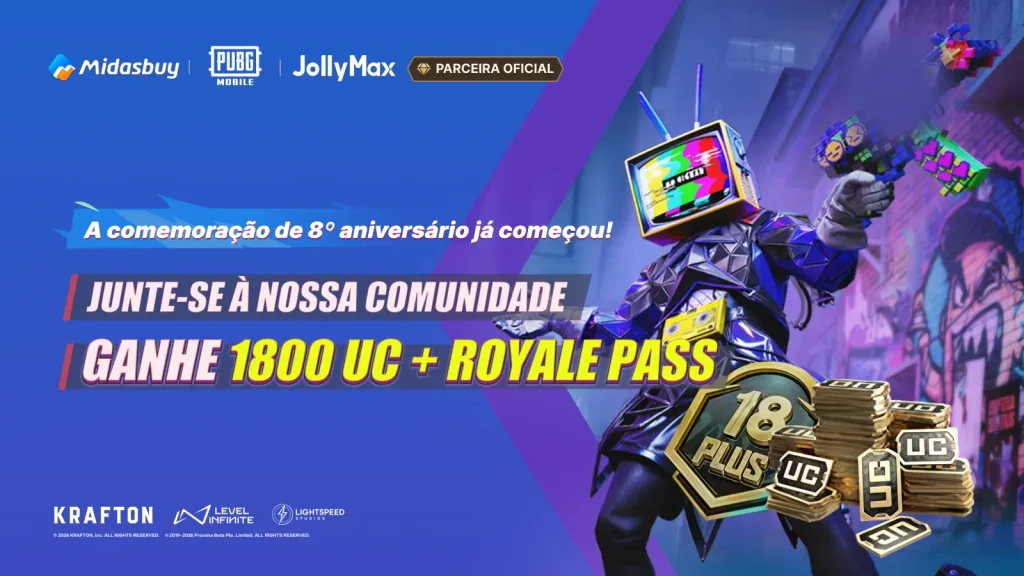 Evento de promoção do 8º aniversário de PUBG Mobile: ganhe prêmios e recompensas de jogo no grupo do Discord da JollyMax