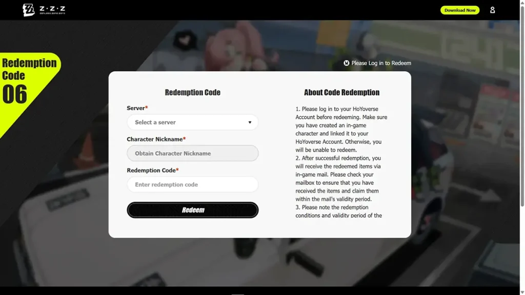 Tukarkan kode hadiah di situs web resmi game Zenless Zone Zero (ZZZ).
